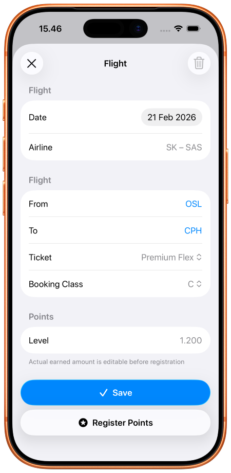 Tier Quest flight form screen.